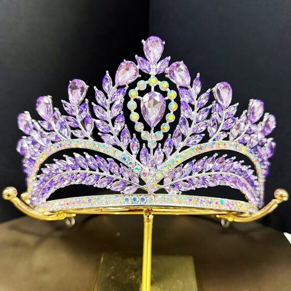 Purple Crystal Crown, Quinceanera Crown, Silver Wedding Tiara, Bridal Headpiece
